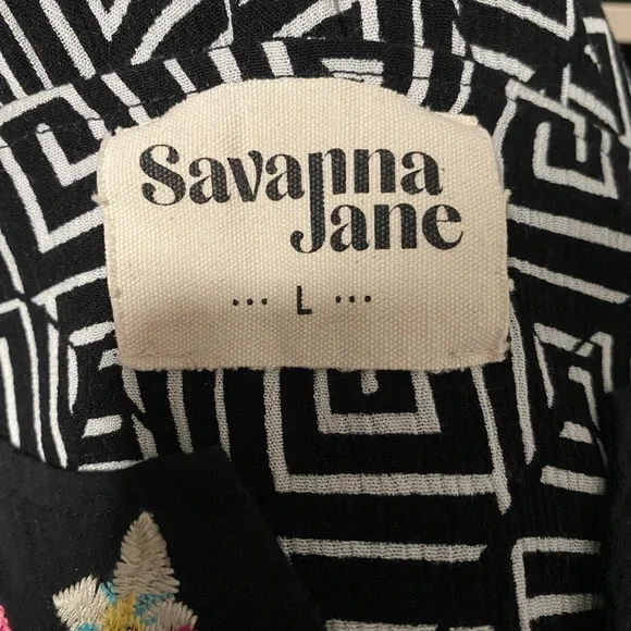 Savanna Jane Flower Embroidered Boho Chic  Folk V-neck Flutter Cap Sleeves Large - Picture 4 of 5